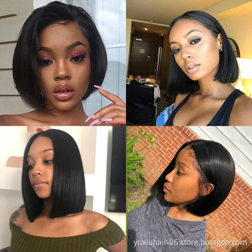 Bob Wigs Brazilian Cuticle Aligned Raw Virgin Hair Lace Frontal Wigs Human Hair  Front Lace Part 150% Density For Black Women